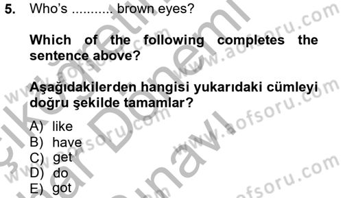 İngilizce 2 Dersi 2012 - 2013 Yılı (Final) Dönem Sonu Sınav Soruları 5. Soru