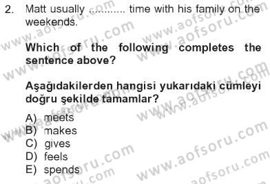 İngilizce 2 Dersi 2012 - 2013 Yılı Tek Ders Sınav Soruları 2. Soru