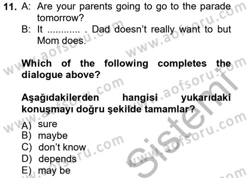 İngilizce 2 Dersi 2013 - 2014 Yılı (Vize) Ara Sınav Soruları 11. Soru