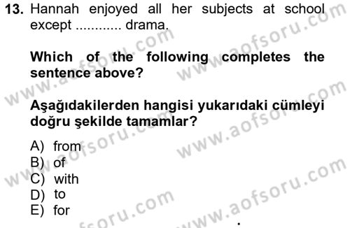 İngilizce 2 Dersi 2013 - 2014 Yılı (Vize) Ara Sınav Soruları 13. Soru
