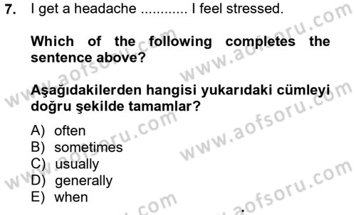İngilizce 2 Dersi 2013 - 2014 Yılı (Vize) Ara Sınav Soruları 7. Soru