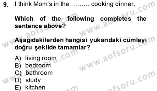İngilizce 2 Dersi 2013 - 2014 Yılı Tek Ders Sınav Soruları 9. Soru