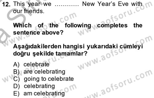 İngilizce 2 Dersi 2014 - 2015 Yılı (Vize) Ara Sınav Soruları 12. Soru