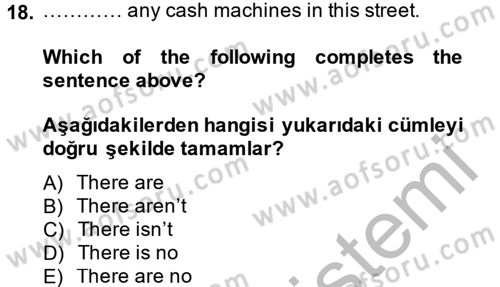 İngilizce 2 Dersi 2014 - 2015 Yılı (Vize) Ara Sınav Soruları 18. Soru