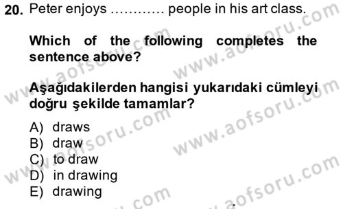 İngilizce 2 Dersi 2014 - 2015 Yılı Tek Ders Sınav Soruları 20. Soru
