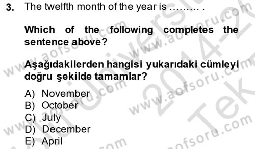 İngilizce 2 Dersi 2014 - 2015 Yılı Tek Ders Sınav Soruları 3. Soru
