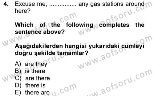 İngilizce 2 Dersi 2014 - 2015 Yılı Tek Ders Sınav Soruları 4. Soru