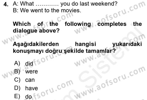 İngilizce 2 Dersi 2015 - 2016 Yılı (Vize) Ara Sınav Soruları 4. Soru