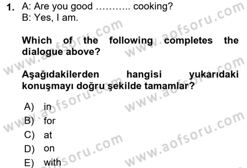 İngilizce 2 Dersi 2015 - 2016 Yılı Tek Ders Sınav Soruları 1. Soru