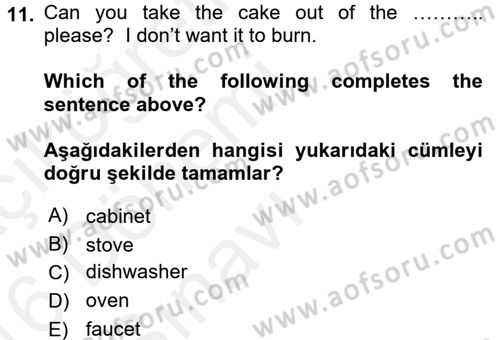 İngilizce 2 Dersi 2015 - 2016 Yılı Tek Ders Sınav Soruları 11. Soru