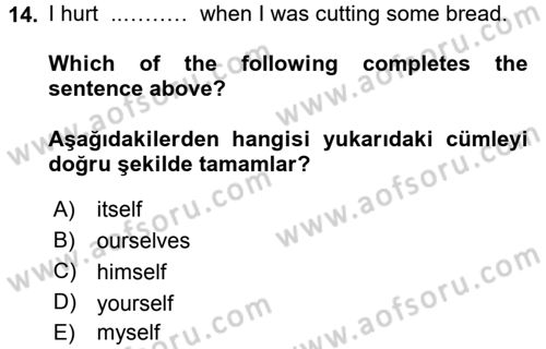 İngilizce 2 Dersi 2015 - 2016 Yılı Tek Ders Sınav Soruları 14. Soru