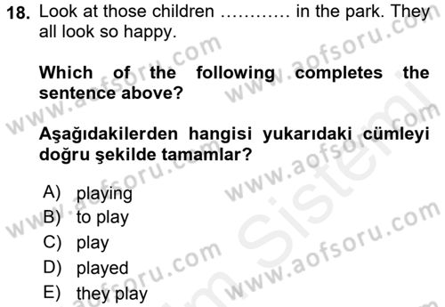 İngilizce 2 Dersi 2015 - 2016 Yılı Tek Ders Sınav Soruları 18. Soru