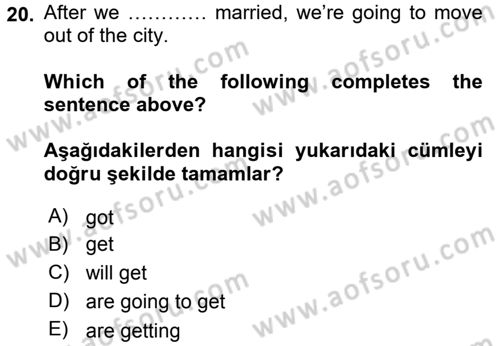 İngilizce 2 Dersi 2015 - 2016 Yılı Tek Ders Sınav Soruları 20. Soru