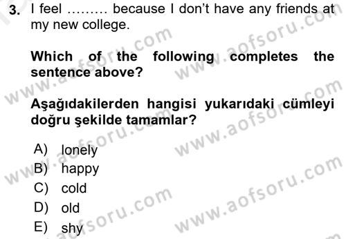 İngilizce 2 Dersi 2015 - 2016 Yılı Tek Ders Sınav Soruları 3. Soru