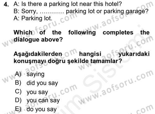 İngilizce 2 Dersi 2015 - 2016 Yılı Tek Ders Sınav Soruları 4. Soru