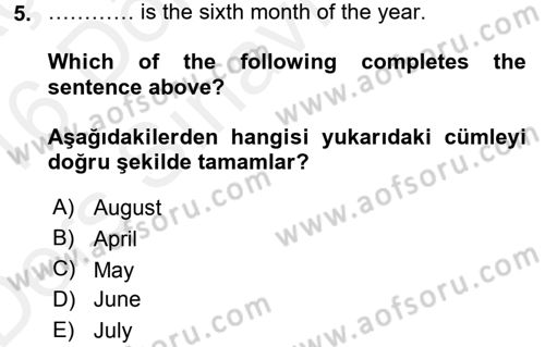 İngilizce 2 Dersi 2015 - 2016 Yılı Tek Ders Sınav Soruları 5. Soru