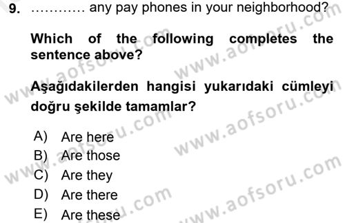 İngilizce 2 Dersi 2015 - 2016 Yılı Tek Ders Sınav Soruları 9. Soru