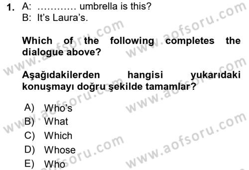 İngilizce 2 Dersi 2016 - 2017 Yılı 3 Ders Sınav Soruları 1. Soru