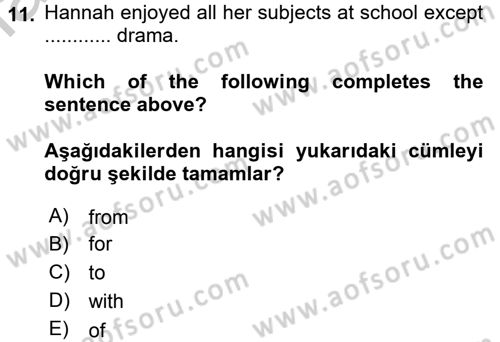 İngilizce 2 Dersi 2016 - 2017 Yılı 3 Ders Sınav Soruları 11. Soru