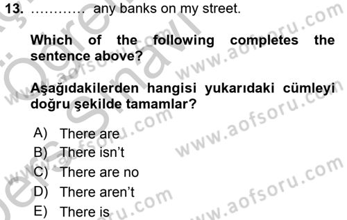 İngilizce 2 Dersi 2016 - 2017 Yılı 3 Ders Sınav Soruları 13. Soru