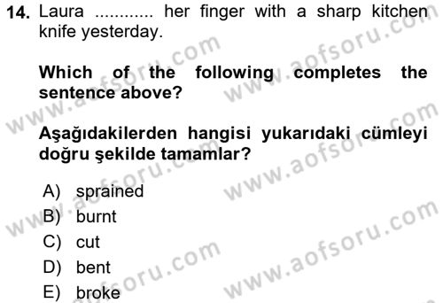 İngilizce 2 Dersi 2016 - 2017 Yılı 3 Ders Sınav Soruları 14. Soru