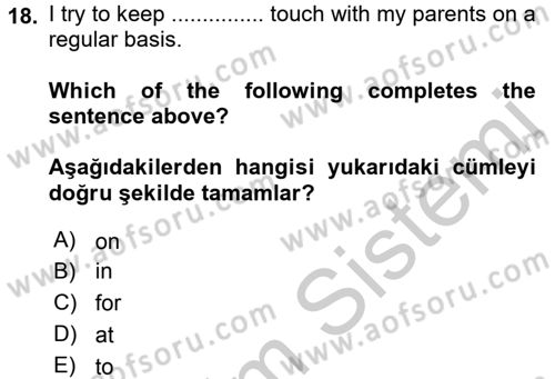 İngilizce 2 Dersi 2016 - 2017 Yılı 3 Ders Sınav Soruları 18. Soru