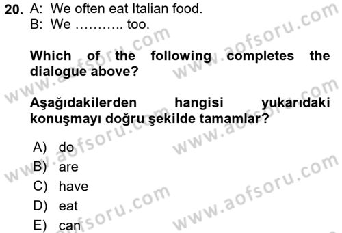 İngilizce 2 Dersi 2016 - 2017 Yılı 3 Ders Sınav Soruları 20. Soru