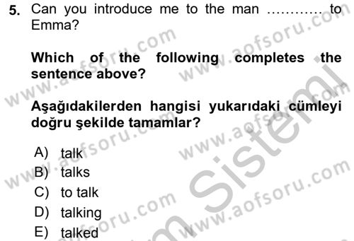 İngilizce 2 Dersi 2016 - 2017 Yılı 3 Ders Sınav Soruları 5. Soru