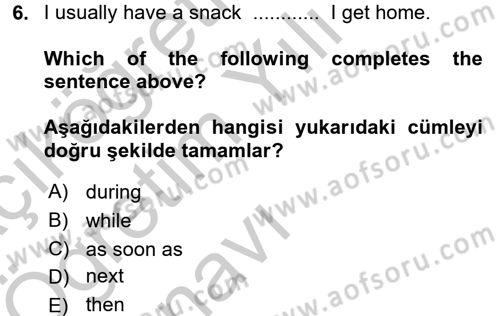 İngilizce 2 Dersi 2016 - 2017 Yılı 3 Ders Sınav Soruları 6. Soru