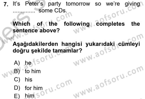 İngilizce 2 Dersi 2016 - 2017 Yılı 3 Ders Sınav Soruları 7. Soru