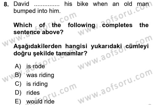 İngilizce 2 Dersi 2016 - 2017 Yılı 3 Ders Sınav Soruları 8. Soru