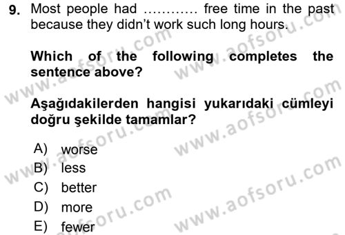 İngilizce 2 Dersi 2016 - 2017 Yılı 3 Ders Sınav Soruları 9. Soru