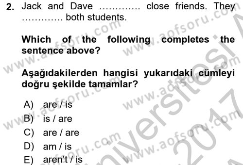 İngilizce 2 Dersi 2016 - 2017 Yılı (Vize) Ara Sınav Soruları 2. Soru