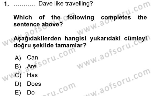 İngilizce 2 Dersi 2016 - 2017 Yılı (Final) Dönem Sonu Sınav Soruları 1. Soru