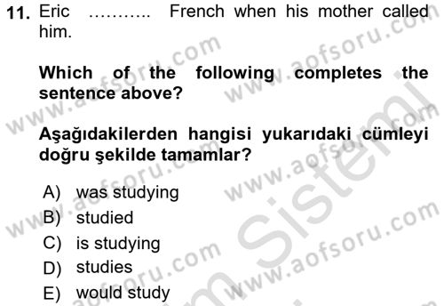 İngilizce 2 Dersi 2016 - 2017 Yılı (Final) Dönem Sonu Sınav Soruları 11. Soru