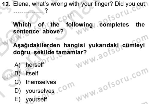 İngilizce 2 Dersi 2016 - 2017 Yılı (Final) Dönem Sonu Sınav Soruları 12. Soru