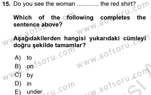 İngilizce 2 Dersi 2016 - 2017 Yılı (Final) Dönem Sonu Sınav Soruları 15. Soru