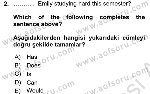 İngilizce 2 Dersi 2016 - 2017 Yılı (Final) Dönem Sonu Sınav Soruları 2. Soru