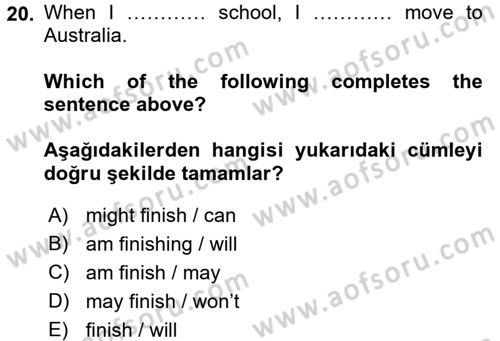 İngilizce 2 Dersi 2016 - 2017 Yılı (Final) Dönem Sonu Sınav Soruları 20. Soru
