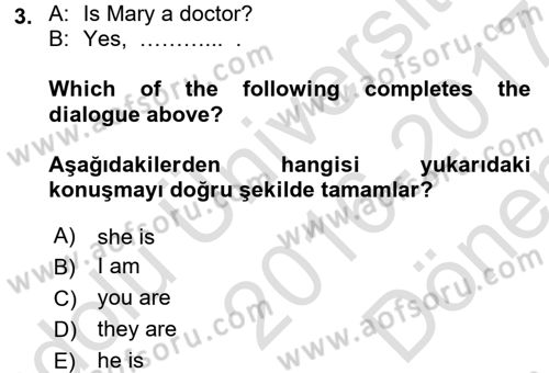 İngilizce 2 Dersi 2016 - 2017 Yılı (Final) Dönem Sonu Sınav Soruları 3. Soru