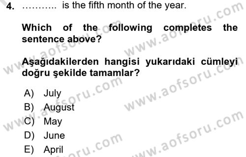 İngilizce 2 Dersi 2016 - 2017 Yılı (Final) Dönem Sonu Sınav Soruları 4. Soru