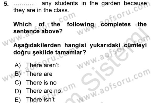 İngilizce 2 Dersi 2016 - 2017 Yılı (Final) Dönem Sonu Sınav Soruları 5. Soru
