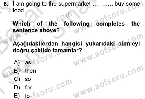 İngilizce 2 Dersi 2016 - 2017 Yılı (Final) Dönem Sonu Sınav Soruları 6. Soru