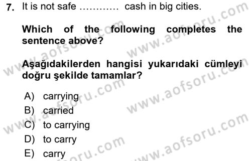 İngilizce 2 Dersi 2016 - 2017 Yılı (Final) Dönem Sonu Sınav Soruları 7. Soru