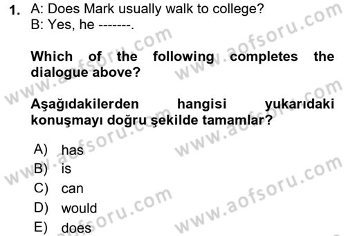 İngilizce 2 Dersi 2017 - 2018 Yılı 3 Ders Sınav Soruları 1. Soru
