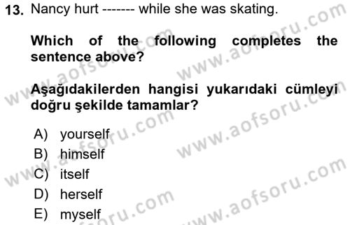 İngilizce 2 Dersi 2017 - 2018 Yılı 3 Ders Sınav Soruları 13. Soru