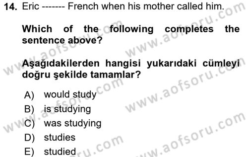 İngilizce 2 Dersi 2017 - 2018 Yılı 3 Ders Sınav Soruları 14. Soru