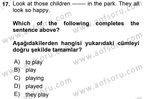 İngilizce 2 Dersi 2017 - 2018 Yılı 3 Ders Sınav Soruları 17. Soru