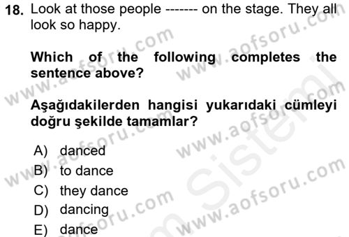 İngilizce 2 Dersi 2017 - 2018 Yılı 3 Ders Sınav Soruları 18. Soru