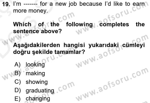 İngilizce 2 Dersi 2017 - 2018 Yılı 3 Ders Sınav Soruları 19. Soru